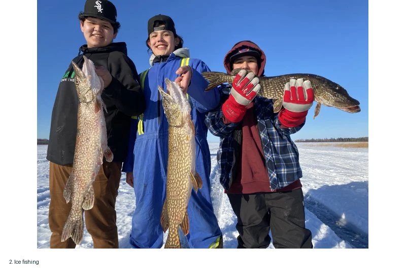 Youth ice fishing on a Kisik Youth Wellness land-based camp